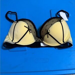 Elegant Yellow and Black Polka Dot Bra
